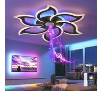 TuoyuanW Plafonnier en RGB Lustre en Fleur Enceinte Bluetooth Télécommande APP Minuterie Dimmable Lumiere Plafond 3 Températures de Couleur Veilleuse et Fonction Mémoire pour Chambre à Coucher, Noir