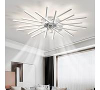 TuoyuanW Ventilateur de plafond avec lumière mémoire réglable LED pour salon Lampe de plafond 6 vitesses Minuteur réversible silencieux Ceiling Fan with Light avec télécommande et App Blanc 100 cm