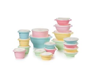 Tupperware Heritage Collection Lot de 36 boîtes de conservation alimentaire de couleurs vintage - Passe au lave-vaisselle et sans BPA - (18 récipients + 18 couvercles)