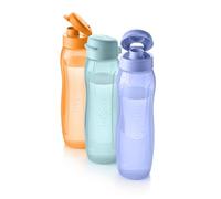Tupperware Set 3 Bouteilles Éco Sport+ Slim 750 ml - Biomatériaux Durables Bouchon Étanche Goulot Large Lave-Vaisselle Idéal Sport Randonnée Famille Maison - Forme Effilée Hydratation Quotidienne