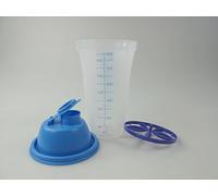 Tupperware Shaker 500 ml Bleu et Blanc - Mesurer, Mélanger et Verser | Vinaigrettes, Pâte à Crêpes Sans Grumeaux, Milk-Shakes, Disque Ailette Émulsionneur, Bec Anti-Goutte, Graduations Moulées