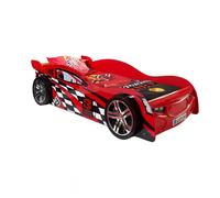 TURBO - Lit Voiture de Course 90x200cm Rouge et Damier -