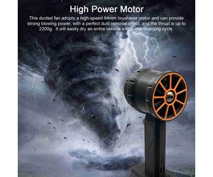 Turbo-ventilateur portatif avec poussée de 2200g, moteur sans balais de 64mm, ventilateur de jet portatif à haute puissance pour le nettoyage de la voiture et le dépoussiérage du tableau de bord