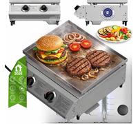 TurboTronic Barbecue à gaz - BBQ6 - plancha à gaz de table avec plaque en acier inoxydable 46 × 40 cm, 2 brûleurs de 3,15 kW (6,3 kW), plaque plancha, allumage piézo, système récupérateur de graisses