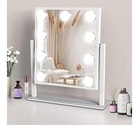 TUREWELL Miroir de Maquillage hollywoodien avec lumières, Grand Miroir de courtoisie éclairé avec 3 Couleurs de lumière et 9 Ampoules LED à intensité Variable, écran Tactile Rotation à 360 degrés