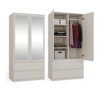 TURIN - Armoire 2 portes avec miroir style moderne chambre à coucher blanc - 90x50x180 - 2 tiroirs