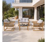 Concept Usine – Salon de jardin Turini 4 places effet rotin coussins gris clair