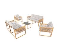 Concept Usine Salon de jardin Turini 8 places effet rotin coussins gris clair 12 cm déperlants