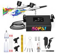 TURNRISE Double Aerographe Kit Complet Airbrush Set: 50 PSI Double Action Aérographe 3 Modes Aerographe avec Buse de 0,2/0,3/0,5 mm et Kit de Nettoyage pour Ongle Aérographe Modelisme Colorant