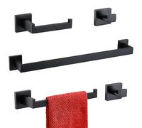 TURS Crochet Mural de Salle de Bains 3/4/5 Pièces 304 Moderne Porte Serviette Peignoir de Salle de Bain Mat et Or brossé Porte-Serviettes Mural de Papier Toilette (Noir 5-Piece Set)