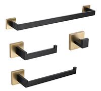 TURS Lot de 4 Accessoires de Salle de Bain en Acier Inoxydable Noir et doré brossé pour Salle de Bain - Fixation Murale
