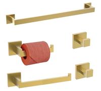TURS Or brossé Ensemble de Porte-Serviettes 5 Pièces Installation des Vis | Ensemble D'accessoires de Salle de Bain Dorés 2 Crochets Porte-serviettes Porte-serviette de Bain Porte-papier Toilette