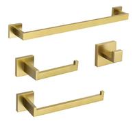 TURS Q7GD-4PC-60CM Lot de 4 accessoires de salle de bain en acier inoxydable carré porte-serviette, fixation murale, or brossé, Q7GD-4PC-60CM