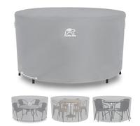 Turtle Life Housse pour table et chaises rondes, durable, imperméable, pour l'intérieur et l'extérieur, avec fentes d'aération, gris, diamètre 250 x 95 cm