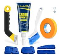 TUT Kit de réparation de joints gris à séchage rapide 250 g | Avec raclette en silicone, grattoir à joints, ruban de masquage, brosse pour réparer et rénover dans la salle de bain