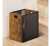 Tutamaz Corbeille à papier de bureau 16,8 l - Combinaison de fer et de bois - Poubelle rectangulaire de style industriel - Panier de rangement avec poignées - 28 x 20 x 30 cm