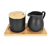 Tutamaz Ensemble Pot à Lait et Sucrier en Céramique Noir, Service à Café avec Cuillère en Céramique Compatible et Lave-Vaisselle, Service de Table Noir pour Cuisine, Petit-Déjeuner et Café