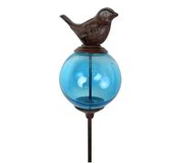 Tuteur Boule Bleu Pic de Jardin Coloré Décoration de Jardin à Planter Motif Oiseau en Fonte et Verre 10x10x117cm
