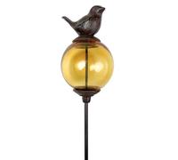 Tuteur Boule Jaune Pic de Jardin Coloré Décoration de Jardin à Planter Motif Oiseau en Fonte et Verre 10x10x117cm