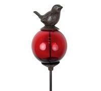 Tuteur Boule Rouge Pic de Jardin Coloré Décoration de Jardin à Planter Motif Oiseau en Fonte et Verre 10x10x117cm