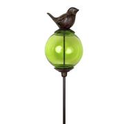 Tuteur Boule Vert Pic de Jardin Coloré Décoration de Jardin à Planter Motif Oiseau en Fonte et Verre 10x10x117cm