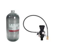 TUXING Réservoir d'air HPA en fibre de carbone de 2,5 L, système d'air PCP 4500 psi, valve double jauge 61 cm, tuyau haute pression avec double diconnect rapide