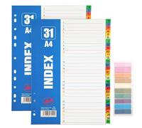 Tuxvealu Lot de 2 Intercalaires Classeur A4, Intercalaires A4 avec 31 Onglets en 10 Couleurs, Numérotées 1-31, Intercalaires Din A4, pour le Bureau, l'école, la Maison, 22,5 x 29,7 cm