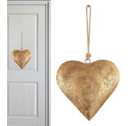 Tuxxjzm Décoration murale en forme de cœur en métal | Cœur antique doré | Ornement en fer en forme de cœur avec finition antique dorée et cloche en forme de cœur | Pendentif cloche | Décoration murale
