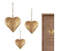 Tuxxjzm Décoration murale en forme de cœur en métal | Cœur antique doré | Ornement en fer en forme de cœur avec finition antique dorée et cloche en forme de cœur | Pendentif cloche | Décoration murale