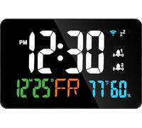 Tuya Calendrier d'horloge WiFi de bureau Thermomètre hygromètre intelligent avec affichage numérique à LED Support WiFi Auto-étalonnage/4 niveaux Luminosité réglable/App Vue à distance/Alerte de tempé