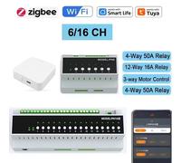 Tuya - Module de commutation de relais WiFi intelligent Zigbee 6/16CH, 110V-240V, 50a, Module de commande marche/arrêt, nœud sec SAAS, Module d'alimentation à courant faible Zigbee 6 Module Hub