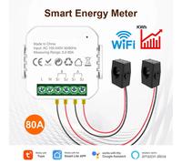 Tuya Smart Life WiFi compteur d'énergie numérique 80A avec capteur à pince CT App moniteur en temps réel consommation d'énergie 100V 240V 50/60Hz Upgrade WIFI 2CT