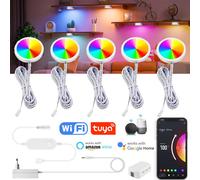 Tuya WIFI DC12V RGB couleur sous-meuble lumières réglable rondelle lumière Festival garde-robe chambre cuisine pour Alice Alexa Google Home 4pcs RGB Kit