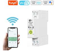 TUYA WIFI Disjoncteur intelligent Mesure de puissance Compteur d'énergie 1P 63A Voltmètre Ampèremètre Rail DIN Smart Life