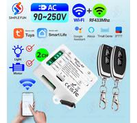 Tuya WiFi RF 433Mhz interrupteur d'éclairage intelligent interrupteur de moteur AC 110V 220V 230V 10A 2CH Support Alexa Google Home, pour lampe porte de Garage 1 Receiver 3 Remote