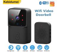 Tuya WiFi vidéo sonnette maison intelligente sonnette sans fil batterie Rechargeable extérieure HD caméra bidirectionnelle Audio visuel sonnette KEMENT Black