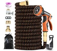 Tuyau Arrosage Extensible 150FT avec Pistolet 10 Fonctions, Raccords 1/2'' & 3/4'', Embout Plaqué Cuivre, Crochet et Sac, Tuyau d'Arrosage Anti-Fuite et Anti-Torsion pour Jardin, Orange