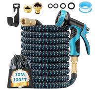 Tuyau Arrosage Extensible - 30m/100FT Tuyau d'arrosage Flexible avec 10 Modèles de Pulvérisation, Connecteurs Métalliques 1/2" et 3/4" Garden Hose,Latex Triple Épaisseur Durable (30M/100FT)