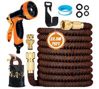 Tuyau d’Arrosage Extensible 22.5M - Tuyau Jardin Rétractable & Anti-Fuite - Pistolet 10 Jets, Raccords Renforcés, Sac & Support - Flexible Haute Pression Auto/Balcon - Orange