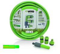 VITO - Tuyau d'arrosage Jardin PVC renforcé 10 m diam 15mm Lance Multi Jet + 2 raccords + Nez de Robinet