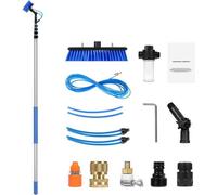 Tuyau d'arrosage avec support pour pompe à eau, tige de nettoyage solaire de 9 mètres de long avec support en acier rétractable, tête de brosse pivotante à 180° et tuyau de 20 mètres, idéal pour le ne