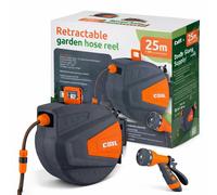 Tuyau d'arrosage COIL, enrouleur automatique, fixation murale, système Smart Stop, 9 modes de pulvérisation, pistolet d'arrosage inclus, tuyau d'alimentation de 2 m, longueur totale de 25 m