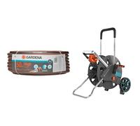 Tuyau d'Arrosage Comfort Highflex de Gardena 19 Mm (3/4"), 50 M & Dévidoir Aquaroll L Easy de Gardena : Dévidoir sur Roues d'Une Capacité de 100 M, Particulièrement Stable, avec Guidage Confortable