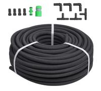 Tuyau d'arrosage de jardin, 50m, répartition uniforme de l'eau, caoutchouc résistant, 1 x 50m de tuyau perlé1 x raccord rapide 1/2 pouce1 x raccord double3 x raccords d'angle3 x raccords en T4 x embou