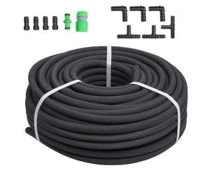 Tuyau d'arrosage de jardin, 50m, répartition uniforme de l'eau, caoutchouc résistant, 1 x 50m de tuyau perlé1 x raccord rapide 1/2 pouce1 x raccord double3 x raccords d'angle3 x raccords en T4 x embou