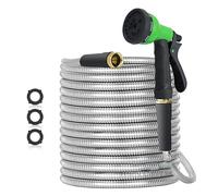 Tuyau D'arrosage En Acier Inoxydable, Tuyau Arrosage En Métal Avec 8 Modes D'arrosage Et Accessoires Cuivre, Flexible Et Résistant À L'Usure Et La Corrosion(25FT)