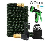 Tuyau d'Arrosage Extensible 15 m,Tuyau Jardin Flexible Retractable,Tuyau d’Eau Réglable avec 1/2'' et 3/4'' Adaptateurs,10 Modes de Pistolet d'arrosage, pour Jardin Moyen (Grün, 15)