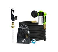 Vounot Tuyau d'arrosage extensible 15m renforcé – 8 modes, récipient savon, raccord 1/2"/3/4", noir