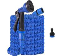Tuyau d'arrosage extensible 25ft-50ft-80ft-100ft avec 8 buses de pulvérisation Anti-Burst & Fuite Tuyau d'eau flexible magique Tuyau d'extension rétractable Bleu 25FT