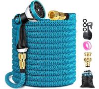 Tuyau d'arrosage extensible et durable de 50 m (50 pieds) avec raccord à 10 jets et raccords en laiton massif - Épaisseur du tissu : 3750D - Tuyau d'arrosage robuste avec âme en latex à 4 couches